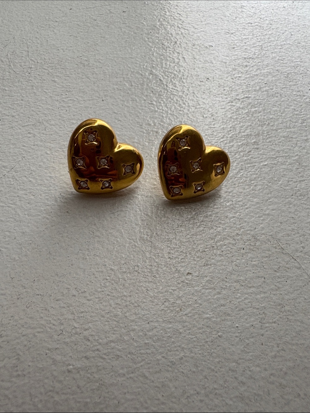 Gold Heart Stud Earrings with Crystal Stars - Women Jewelry